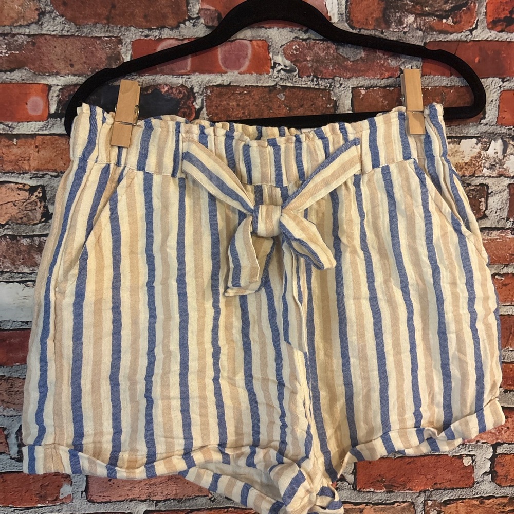 SO Striped High Waist Shorts with Tie Front